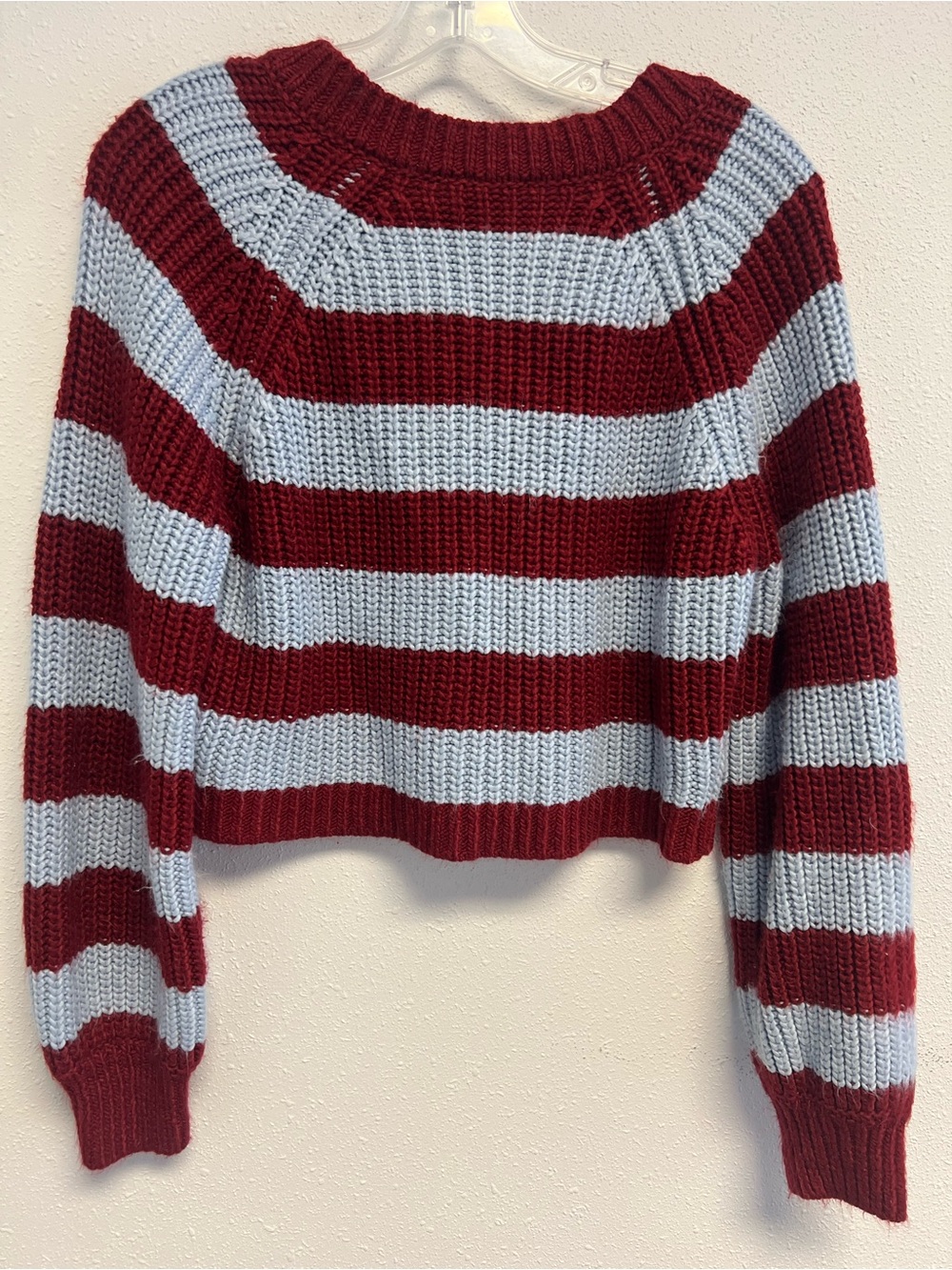 cinq a sept Burgundy & Light Blue Striped Cropped Cardigan - Picture 2 of 7